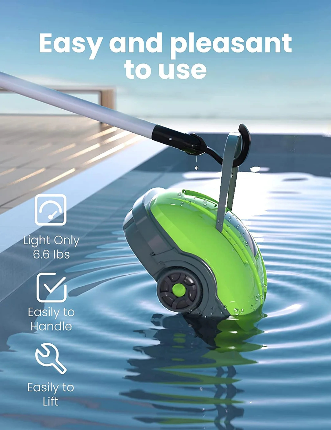 Cordless Robotic Pool Cleaner - IPX8 Waterproof, Dual-Motor