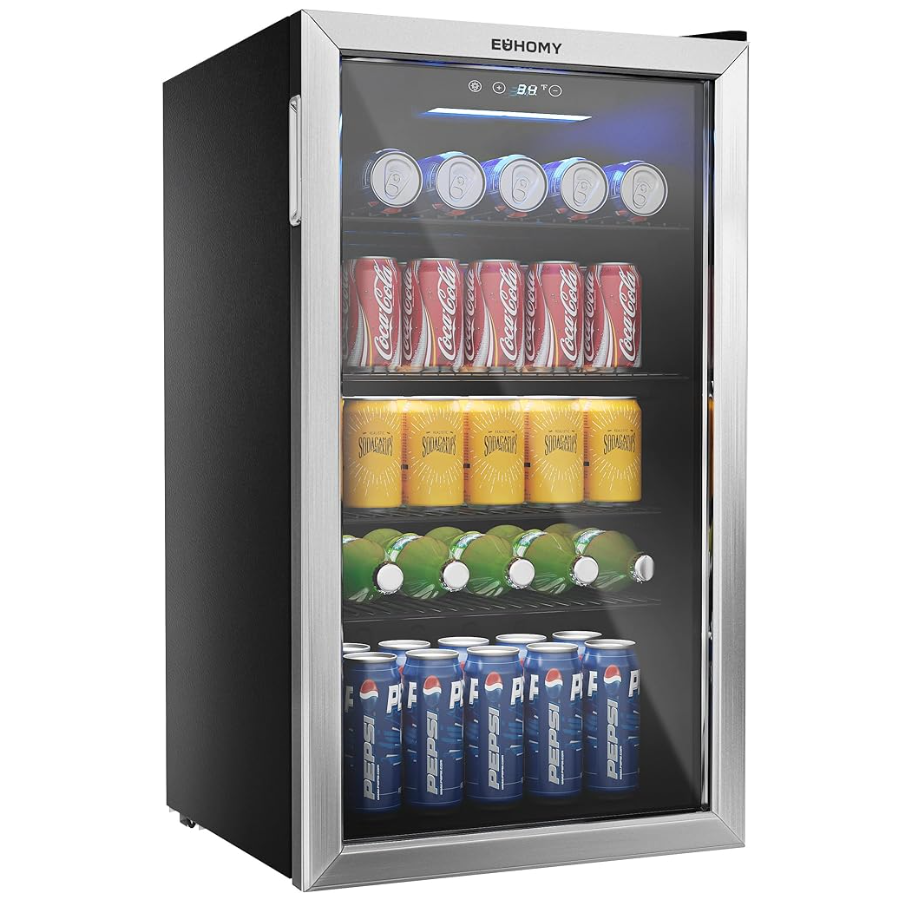 EUHOMY Beverage Refrigerator and Cooler 126 Can Mini fridge with Glass Door