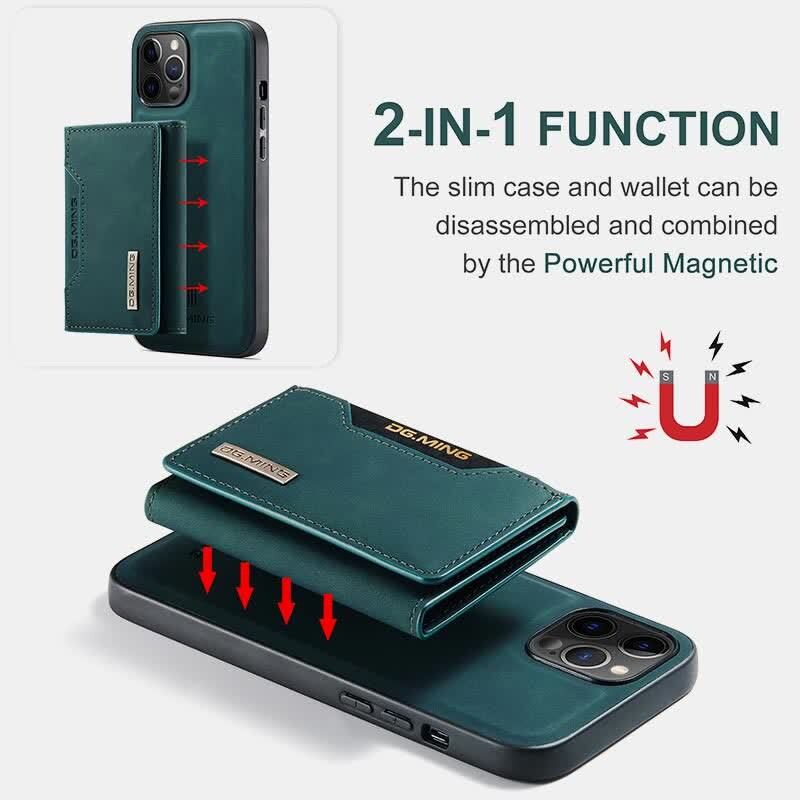 2 In 1 Magnetic Wallet Phone Case for iPhone PU Leather Trifold Wallet Case