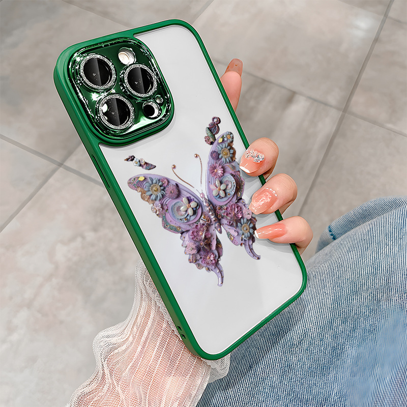 Glitter Lens Protection Transparent Butterfly Case Cover for iPhone