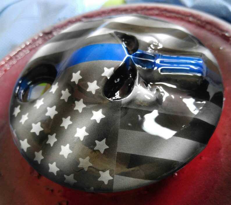 Harley Davidson Custom Built 3D Punisher Skull Stretching Through American Flag Thin Blue Line Theme