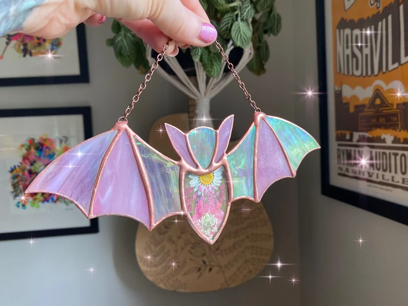 Floral Bat Sun Catcher Halloween Decor