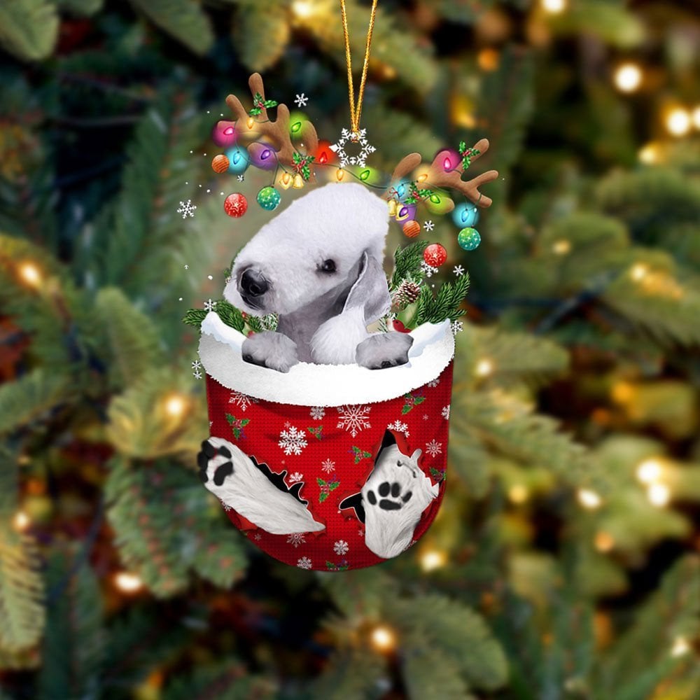 Bedlington Terrier In Snow Pocket Ornament
