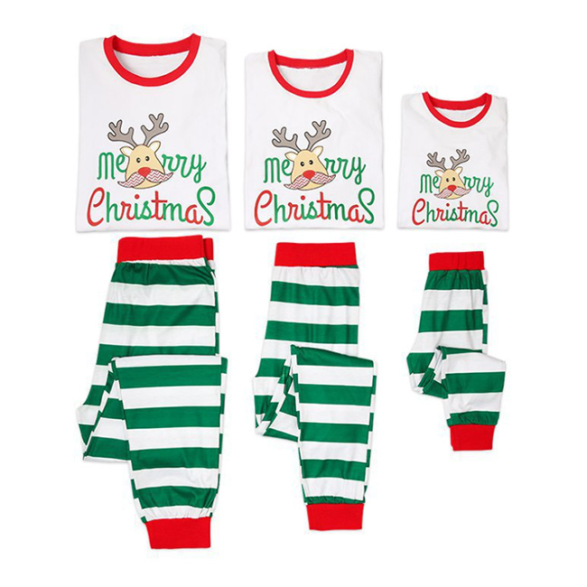 Christmas family pajamas striped moose parent-child set