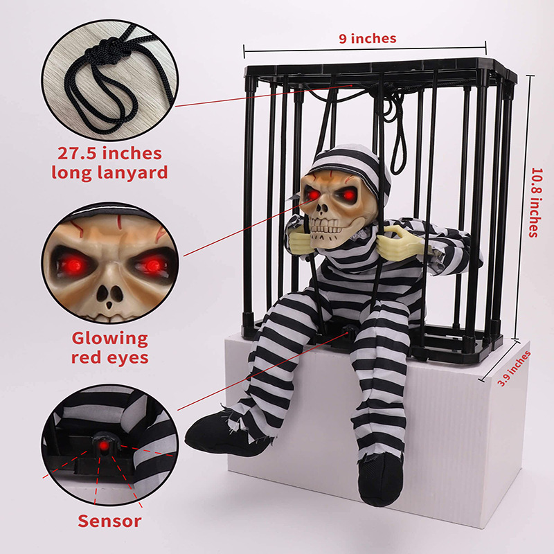Electric Horror Skull with Flashing Light Haunted Horror Doll Halloween Decoration