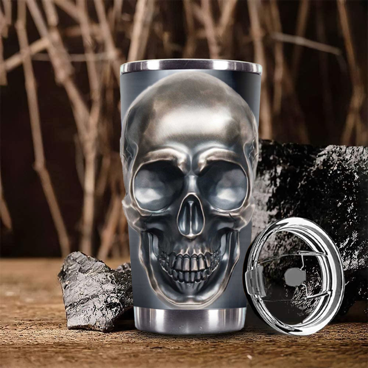 Shiny Metal Skull Tumbler - Keep Your Drink Ice Cold 24H Easily