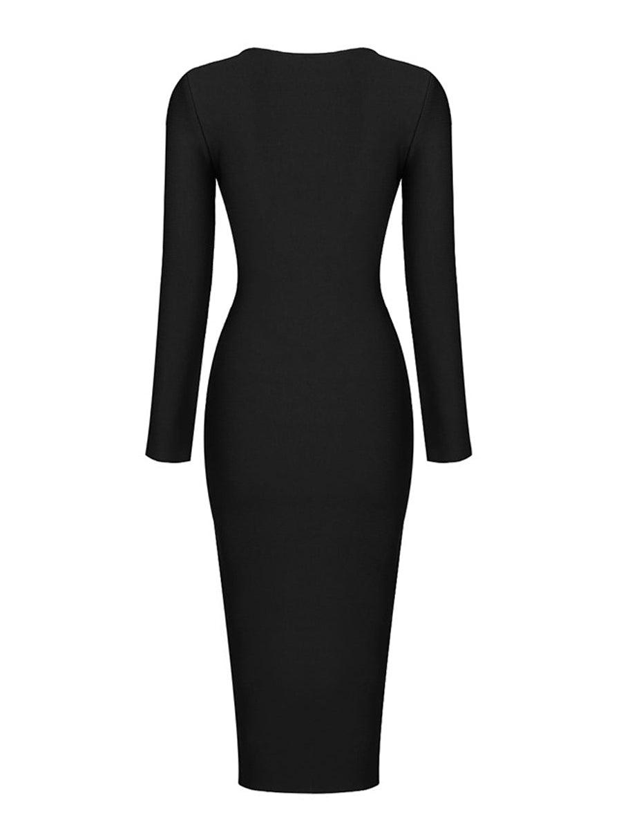 Nina Plunge Reversible Bandage Midi Dress In Black