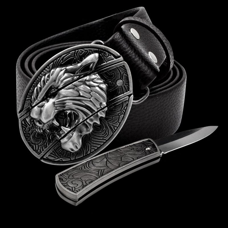 🔥Last Day Promotion - 50% OFF🔥Genuine Leather Cowhide Belt Novelty Alloy Buckle With a Knife - Buy 2 Get 10% Off & Free Shipping