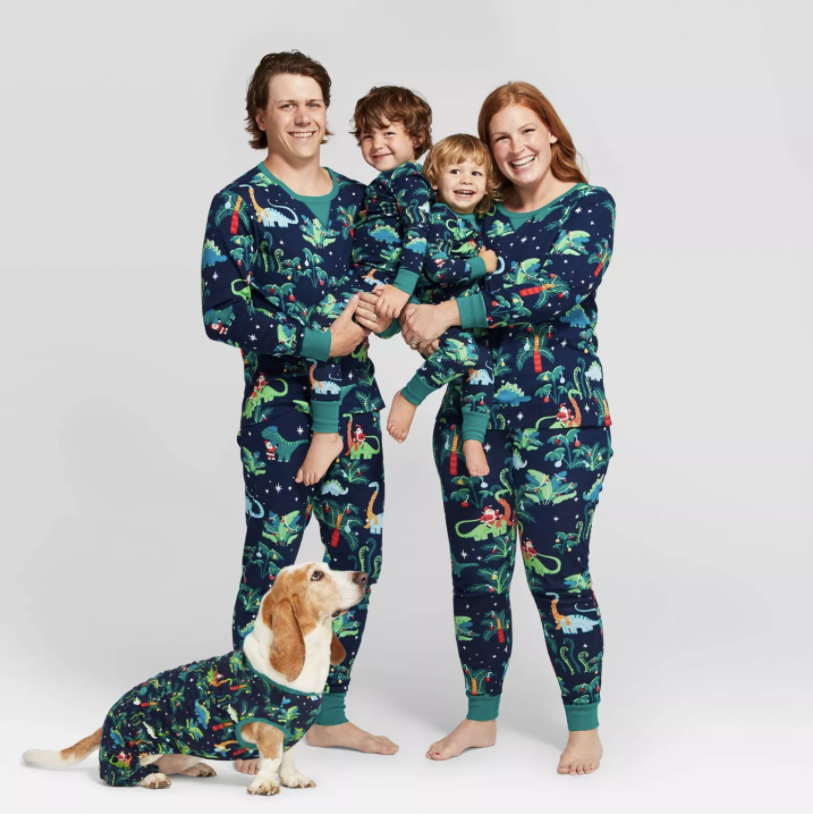 Christmas dinosaur parent-child pajamas