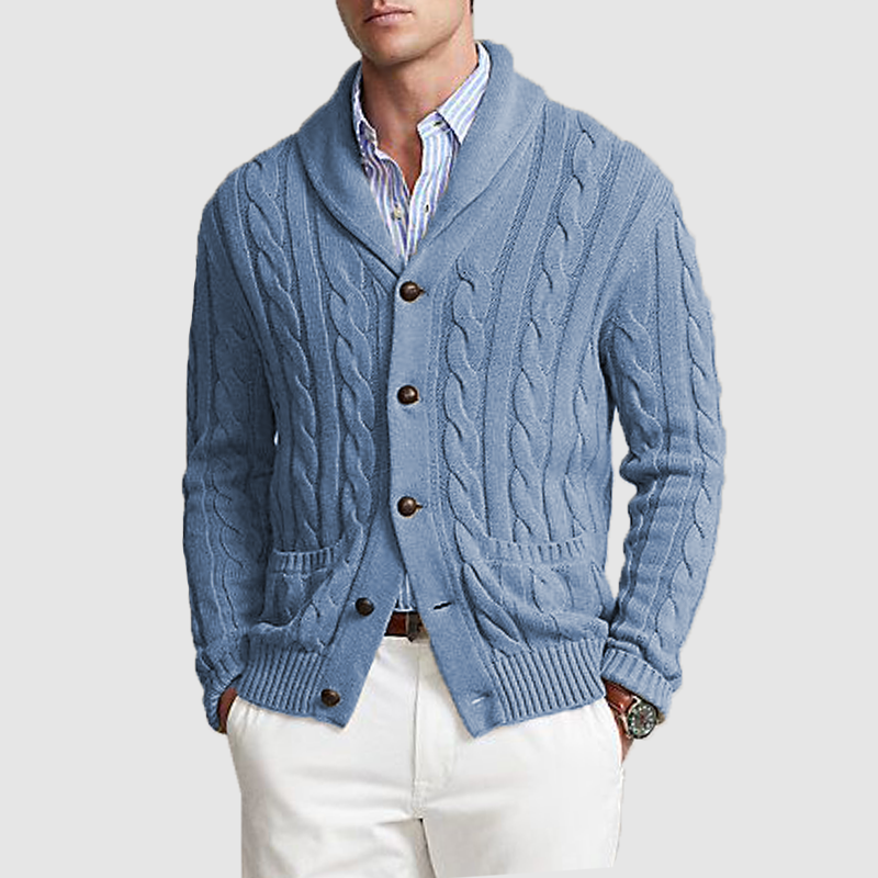 Men's fashion plus-size lapel top solid color V-neck button slim knit coat