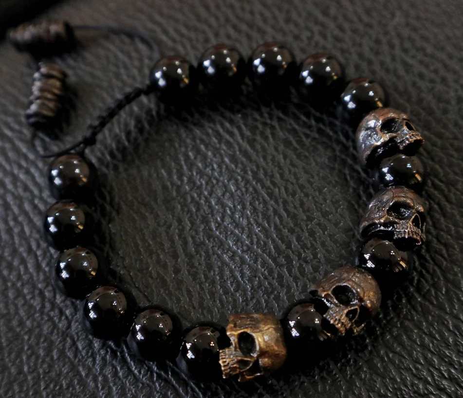 The Sterling silver Skull Army Onyx Bead  Bracelet