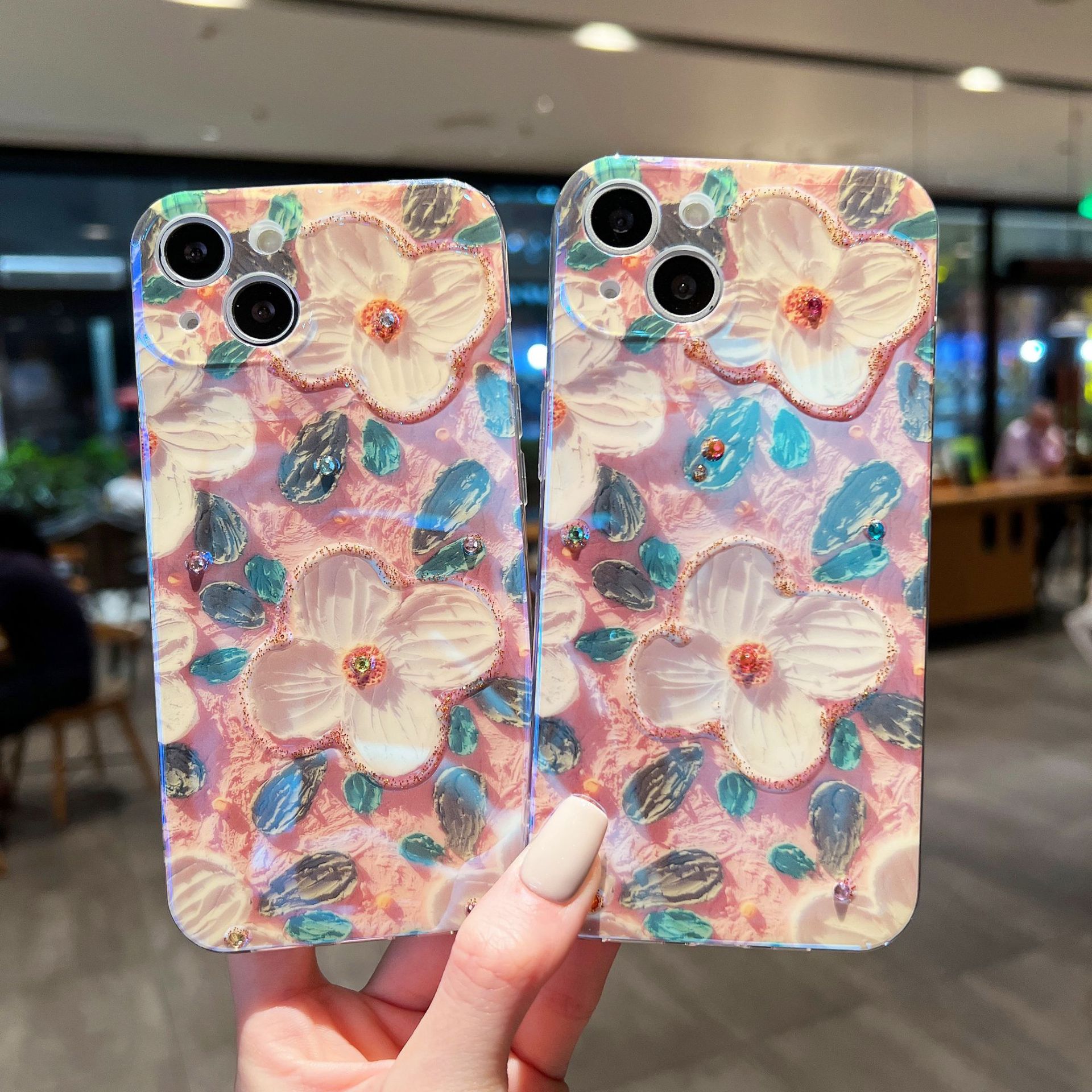 (BUY 2 GET 15% OFF) For IPhone Colorful Pink Flower Oil Painting Exquisite Phone Case