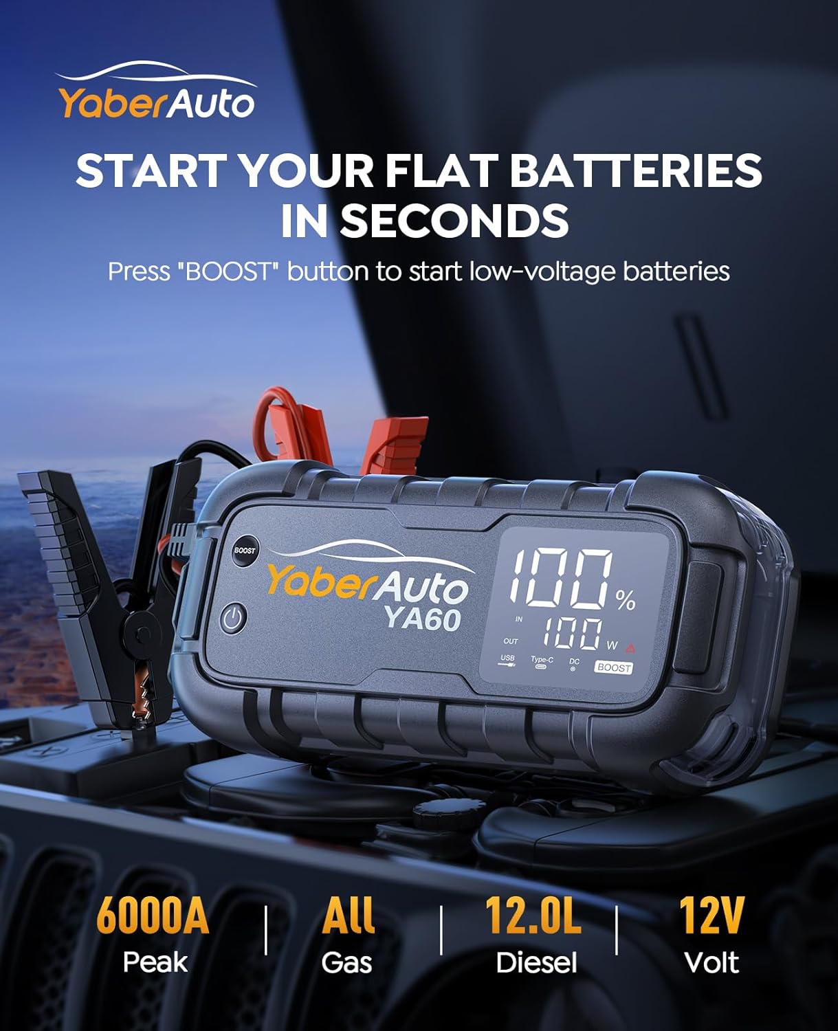 YaberAuto Car Battery Jump Starter 6000A Jump Box