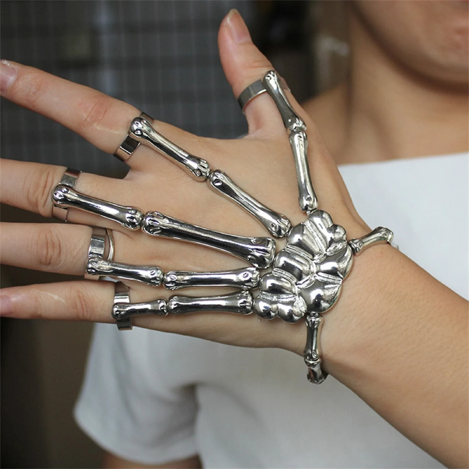 Chic Elastic Skeleton Finger Ring Bangle Bracelet