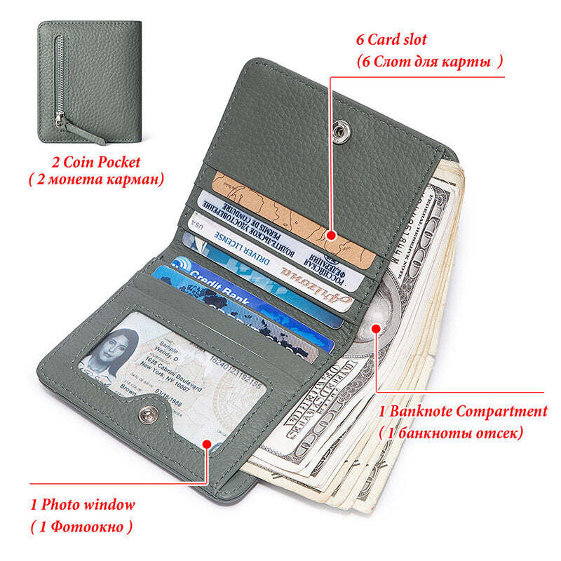 Genuine Leather Wallet for Women Rivet Studded Money Organizer Credit Card Holder