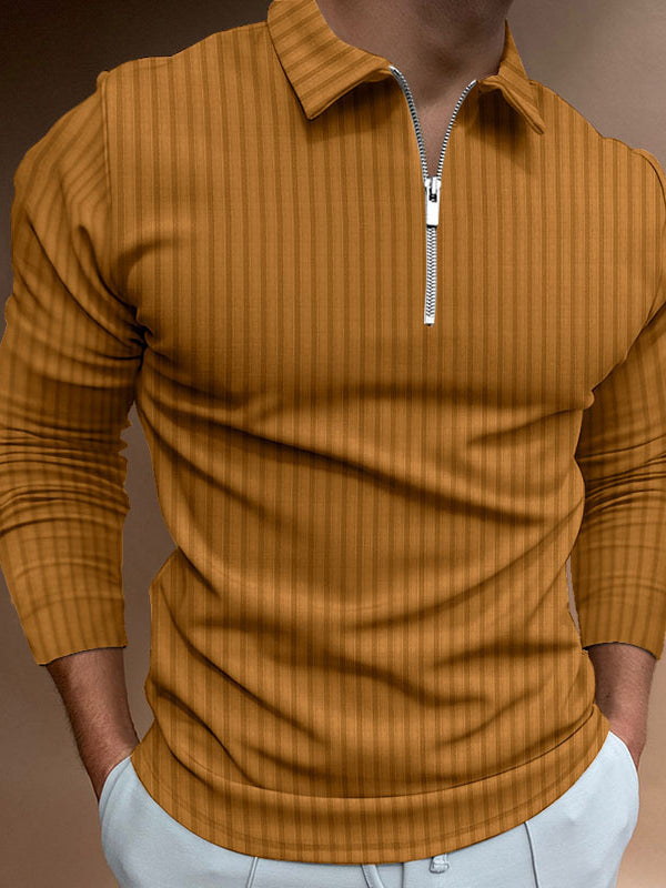 Men's Zip Stripe Long Sleeve Polo Shirt