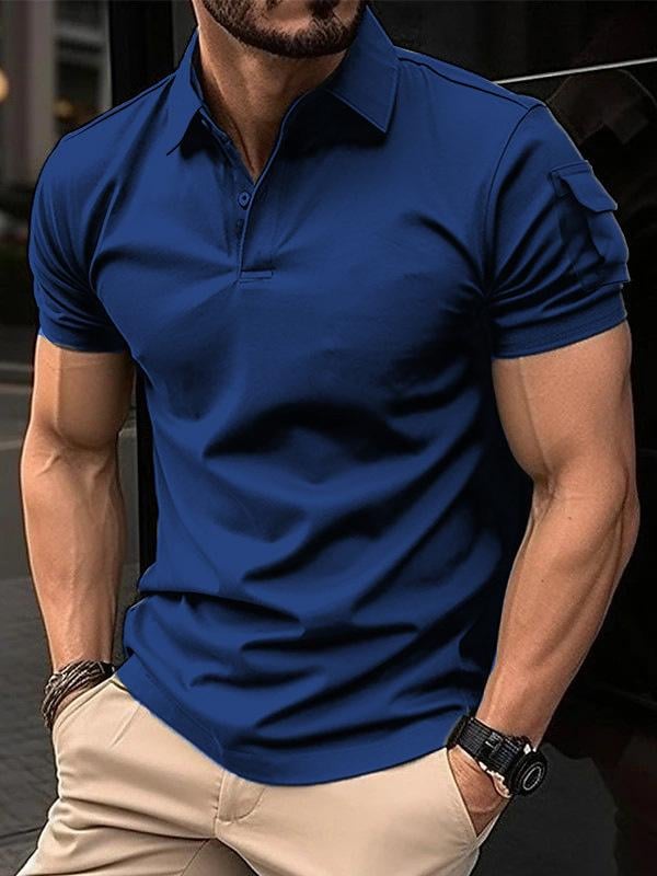 Men's Basic Solid Color Pocket Classic Short Sleeve Polo Shirt