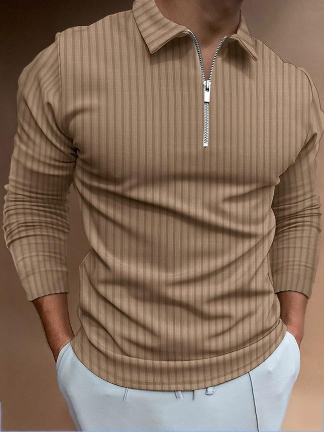 Men's Zip Stripe Long Sleeve Polo Shirt