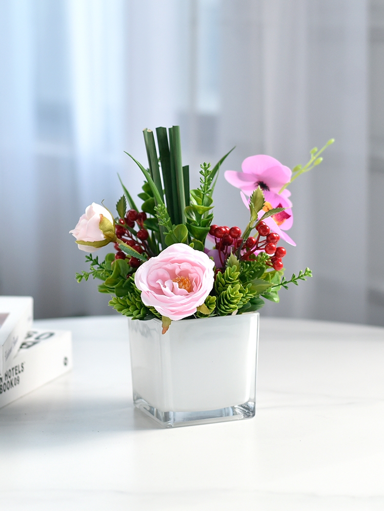 Business Conference Hotel Table Hotel Table Table Artificial Flower Fake Flower Silk Flower Glass Vase Table Flower Decoration
