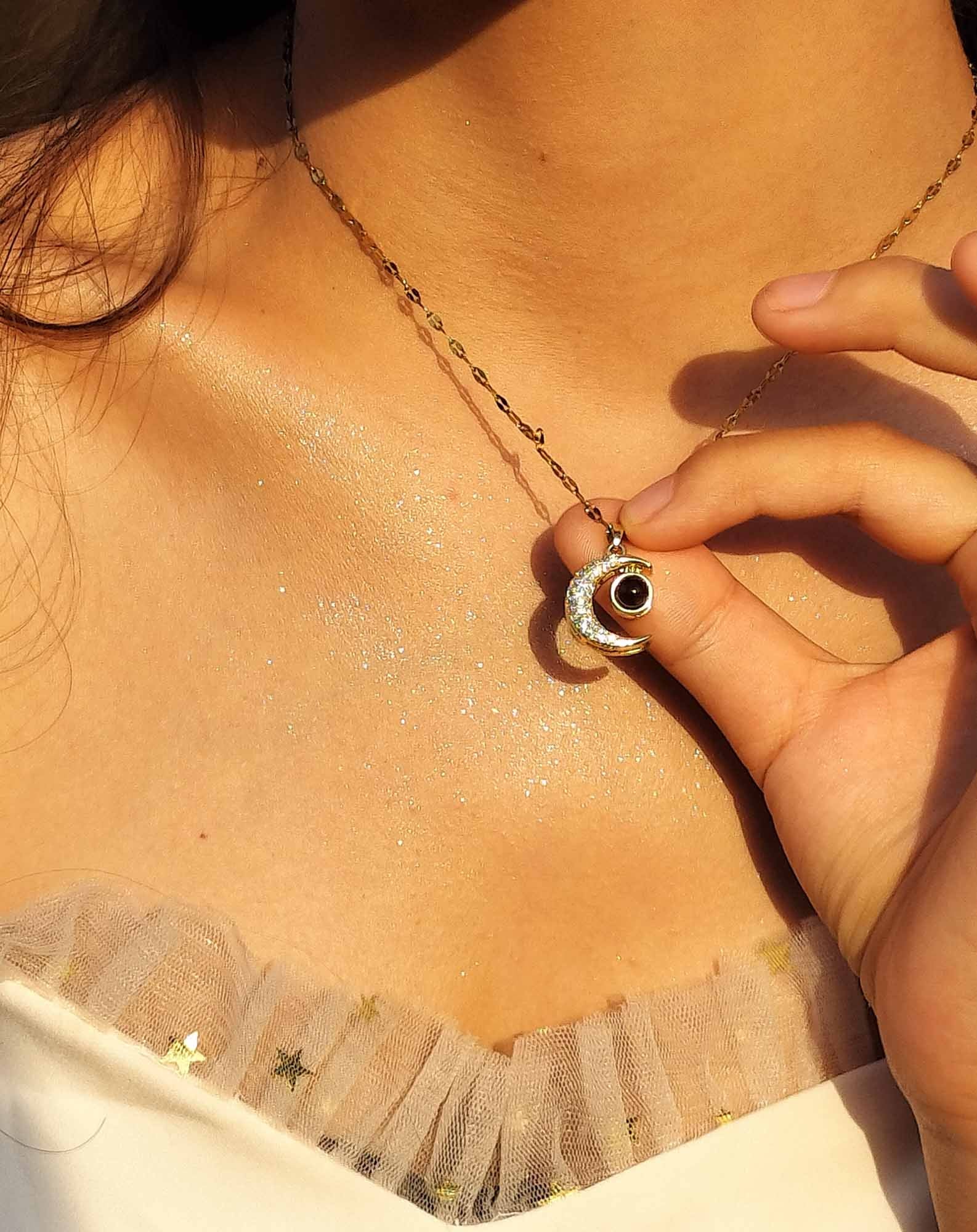 Moon Stone Photo Projection Necklace
