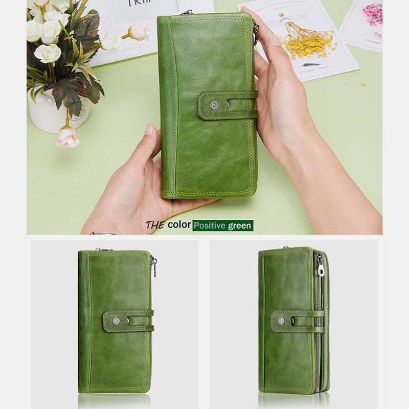 Genuine Leather Multifunctional Trifold Buckle Purse