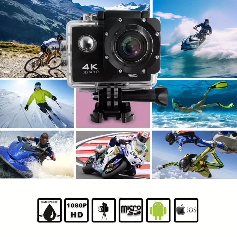 LUOSI Ultra HD Action Camera 4K 30fps, 1181.1inch Waterproof Camera, 170° Wide Angle Underwater Cameras With WiFi, Sports Camera