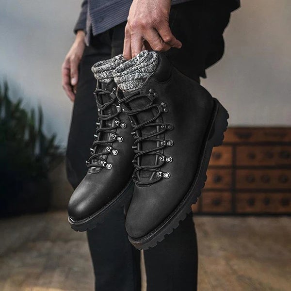 Chicinskates Men's Round Toe Lace-Up Low Heel Booties