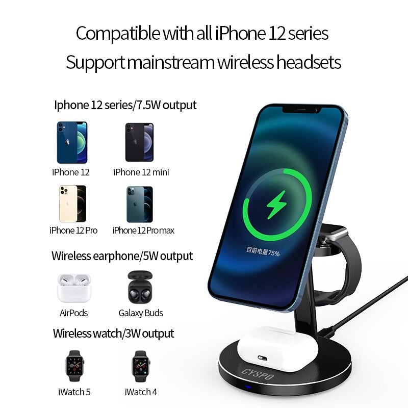 3-in-1 Aluminum Magnetic Wireless Charger Dock