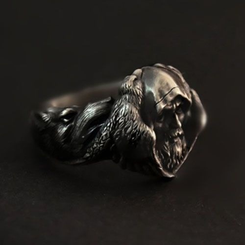 Norse Mythology Odin Raven Rings Mens Viking Wolf Stainless Steel Ring