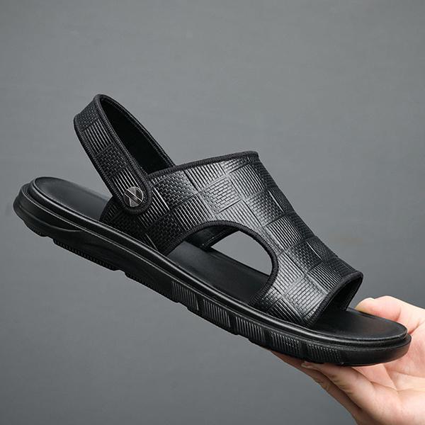 Chicinskates Men's Fashion Check Leather Sandals