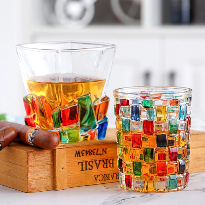 Crystal Dazzle Color Whiskey Glasses - Hand Painted Creative Glacier Design Drinking Cup
