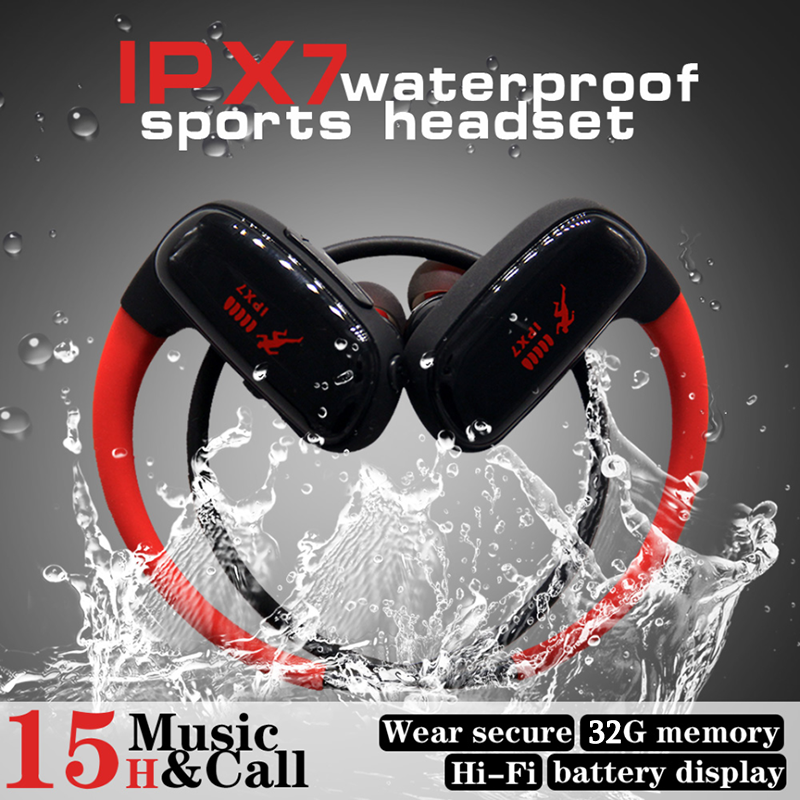 MP3 Bluetooth Headphones for Sports - 32GB Built-in Memory MP3 Player &  IPX7 Waterproof Wireless Stereo Earbuds