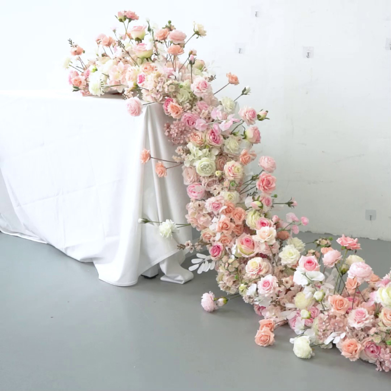 Pink Long Table Flower Wedding Decoration
