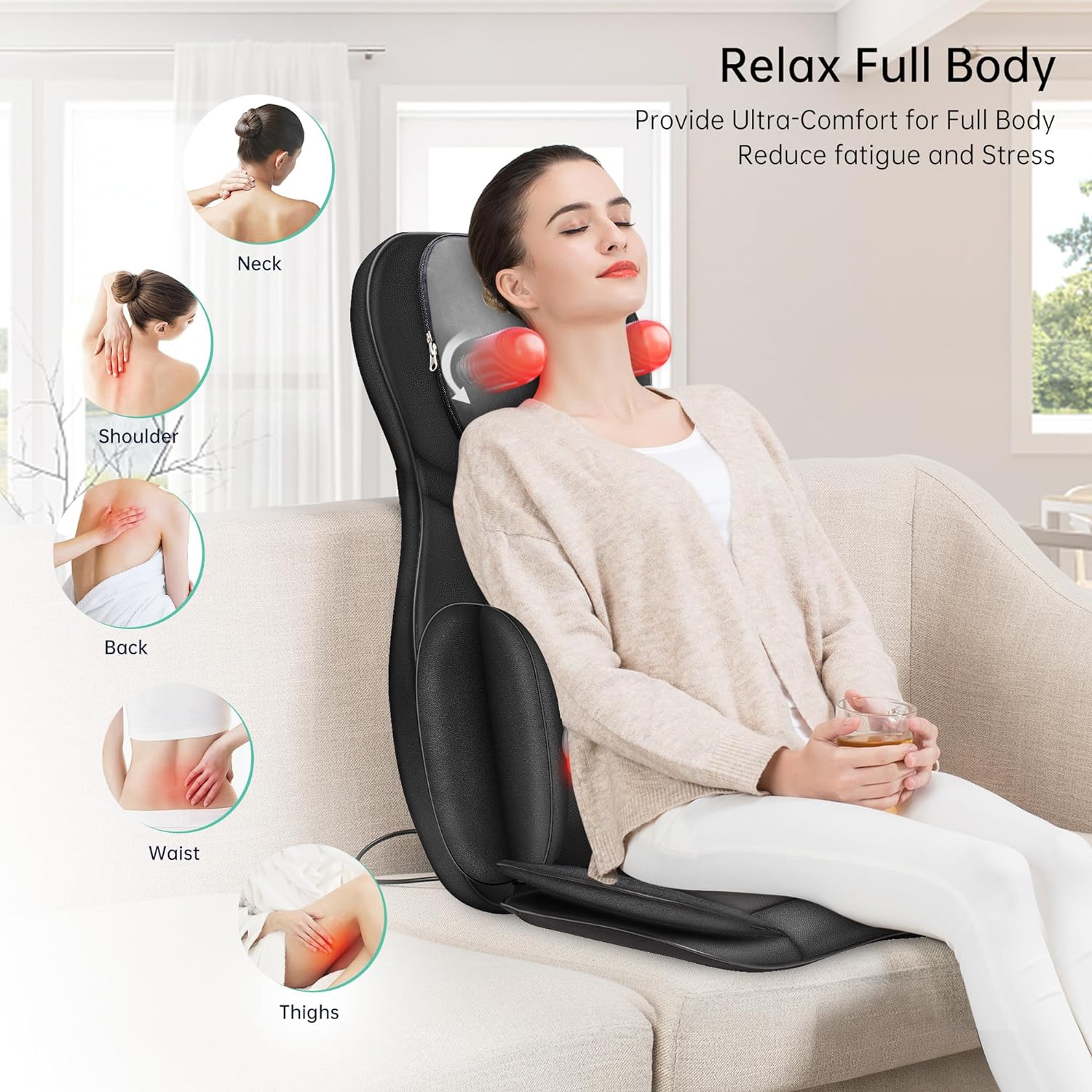 Snailax Full Body Massage Chair Pad Shiatsu Kneading Seat Portable Neck Back Massager
