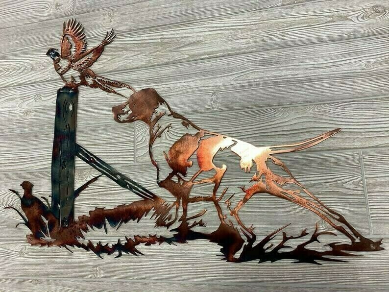 Solo Mallard Hunting & Trout Fishing Scene Metal Wall Art