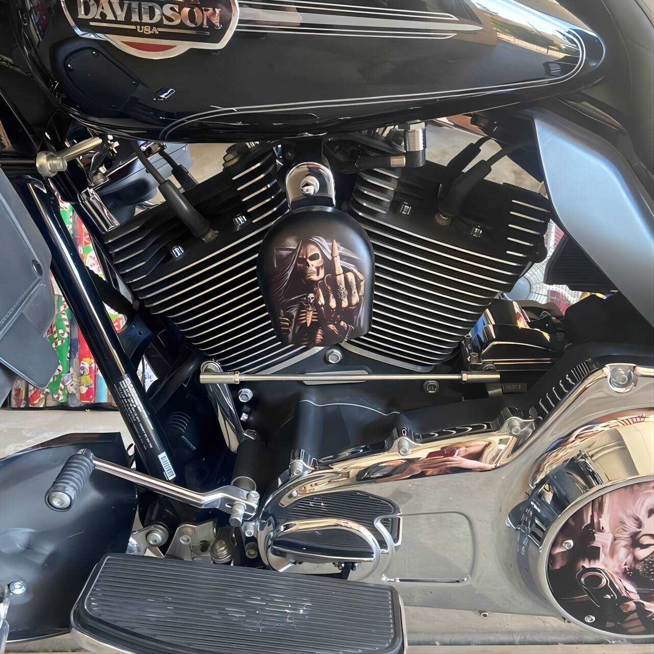Harley Motorcycle Custom Side-mounted Horn Cover With Reaper Middle Finger