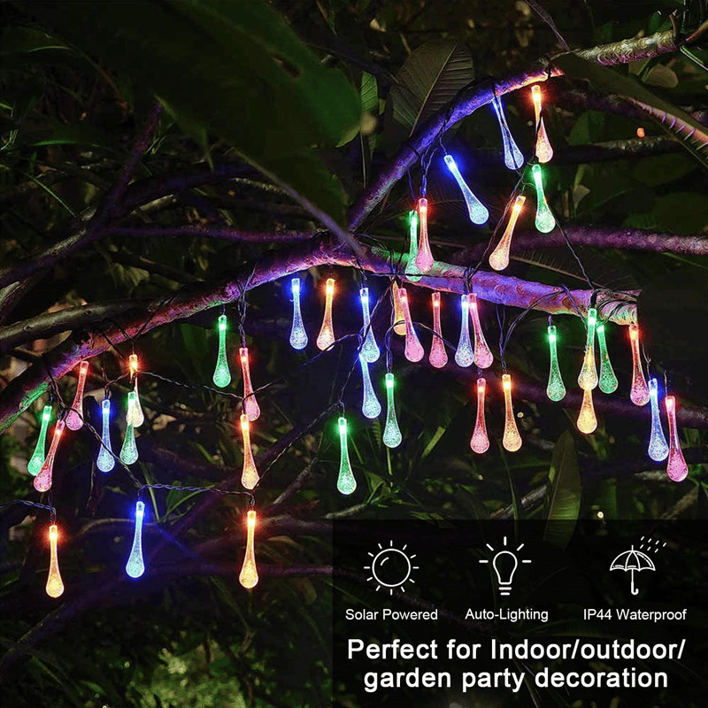 MAGICAL LED WATERDROP STRING LIGHT - 8 MODES SOLAR OUTDOOR FAIRY LIGHTS FOR CHRISTMAS PARTY LIGHTING