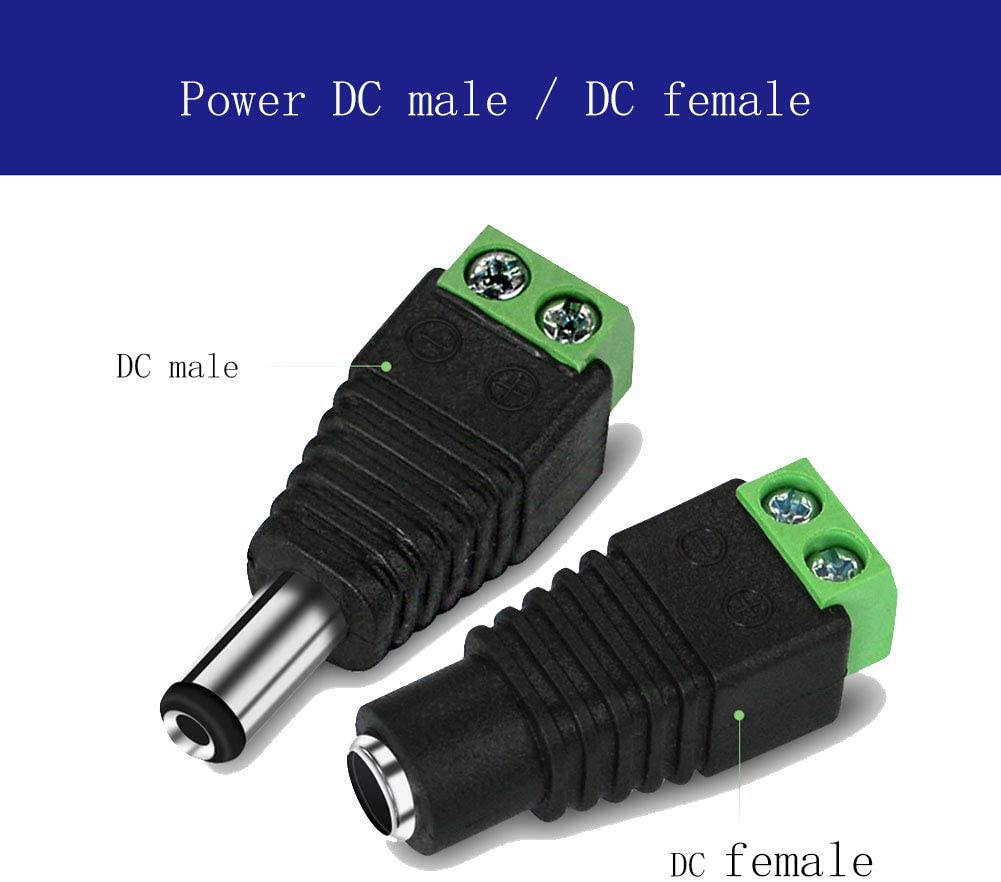 5 Pair DC Socket Plug to Screw Terminal Connector 2.1mmx5.5mm CCTV / LED light Universal Fits Adapter