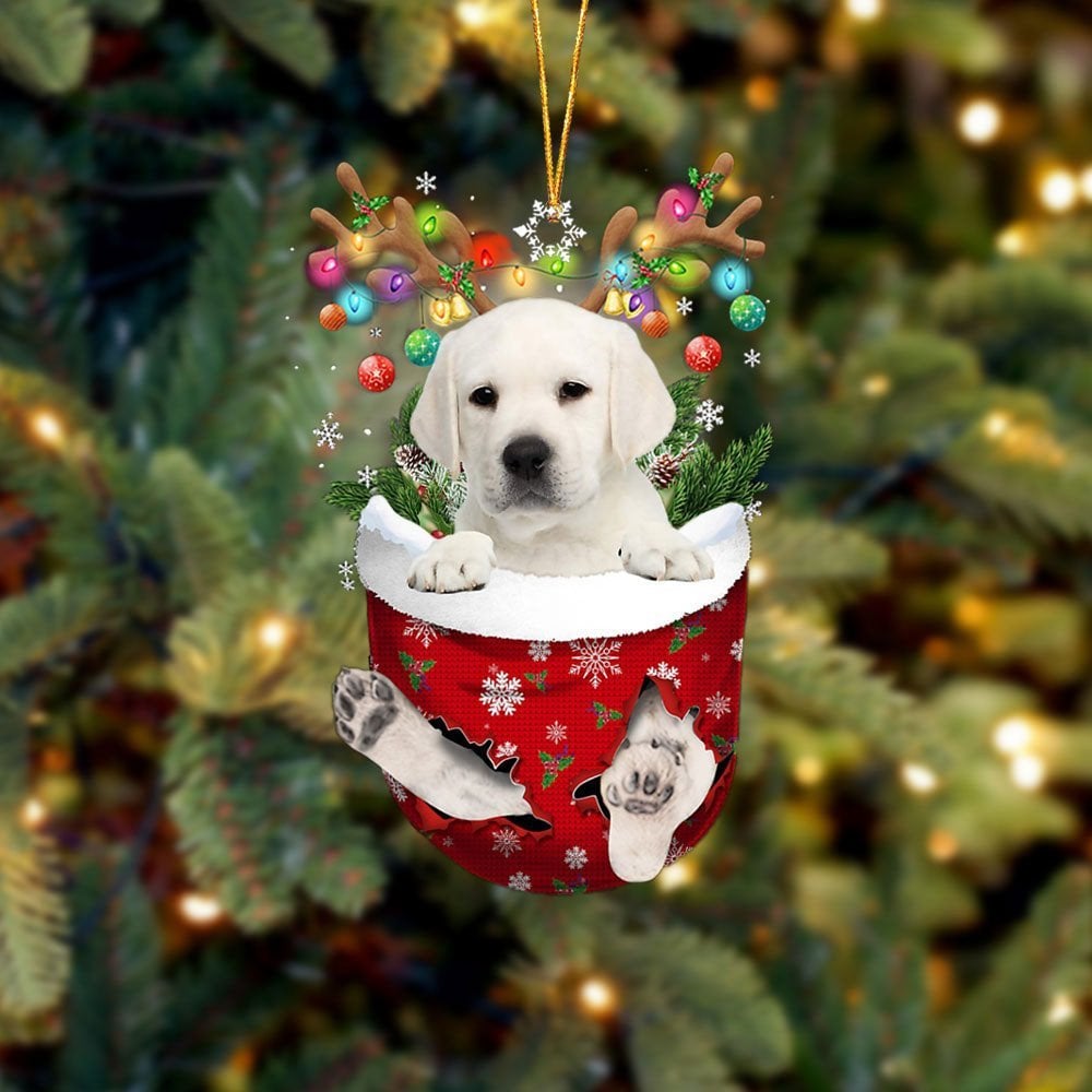 WHITE Labrador In Snow Pocket Ornament