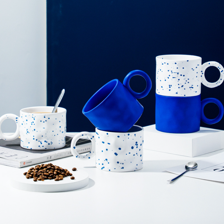 Creative Klein Blue Ceramic Cup - Matte Texture Hand Pinched Irregular Big Ears Coffee Mug