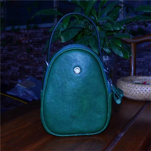 Chicinskates Handmade Vegetable Tanned Leather Oval Portable Messenger Bag