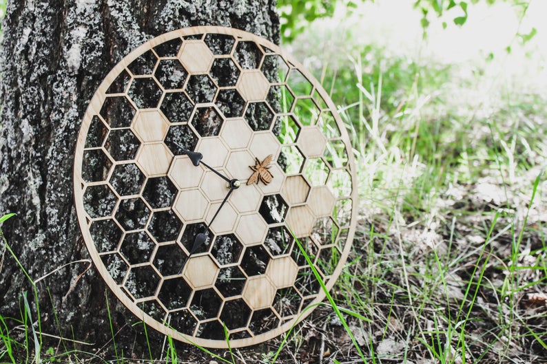Handicraft Bee and Honeycomb Wooden Wall Clock