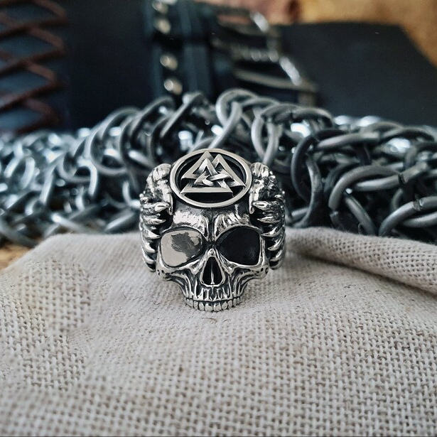 Odin and the Raven Skull Sterling Silver Ring