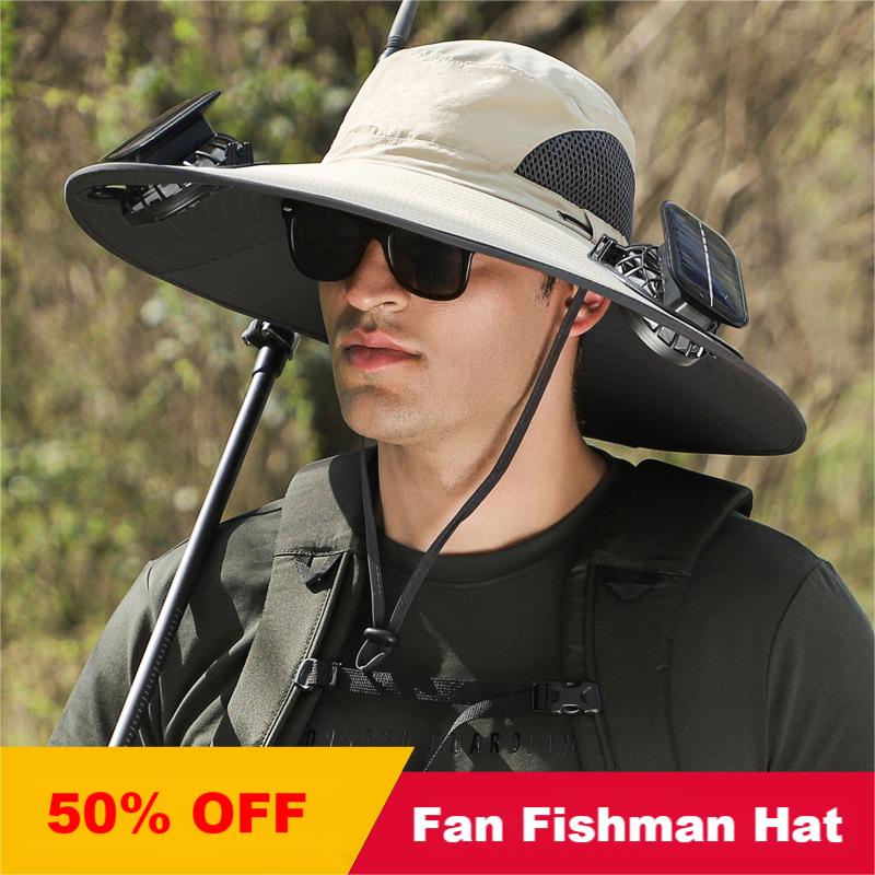 (🔥Last Day Promotion-SAVE 50% OFF)Wide Brim Solar Fan Fishman Hat-BUY 2 GET 10% OFF & FREE SHIPPING