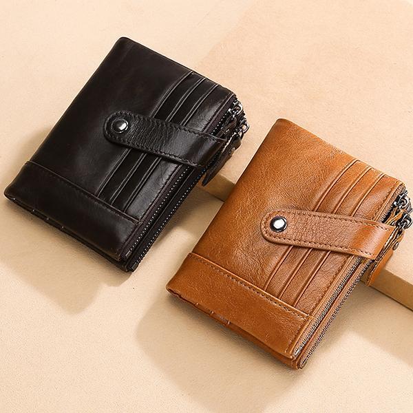 Casual Genuine Leather Double Zipper Wallet