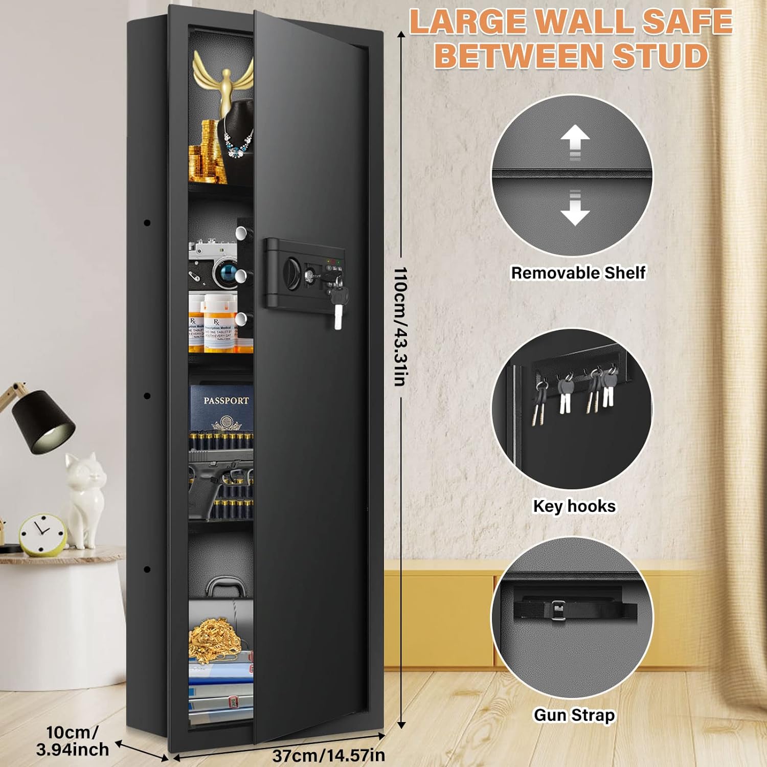 Tiskgg 43.3-inch Tall Fireproof Wall Safes Between the Studs