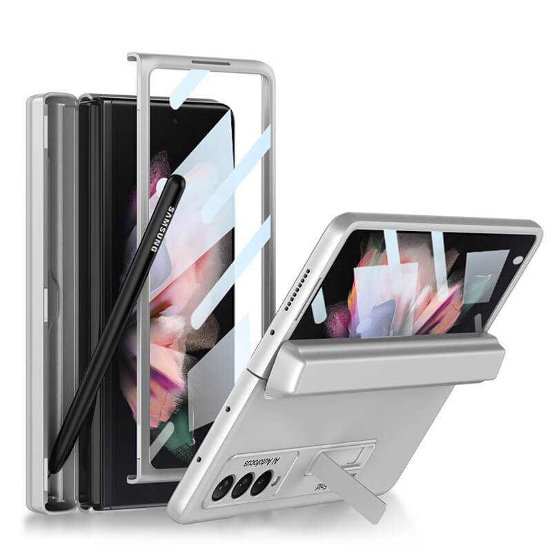 Magnetic Frame Stand All-included Screen Glass Film Case With Hidden S Pen Slot For Samsung Galaxy Z Fold 3 5G