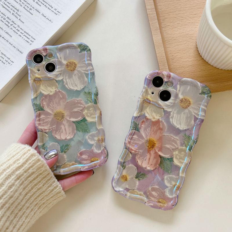 For IPhone Colorful Pink Flower Oil Painting Exquisite Phone Case