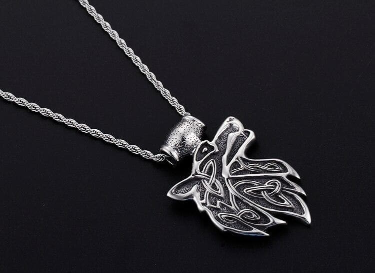 VINTAGE WOLF HEAD PENDANT -NECKLACE
