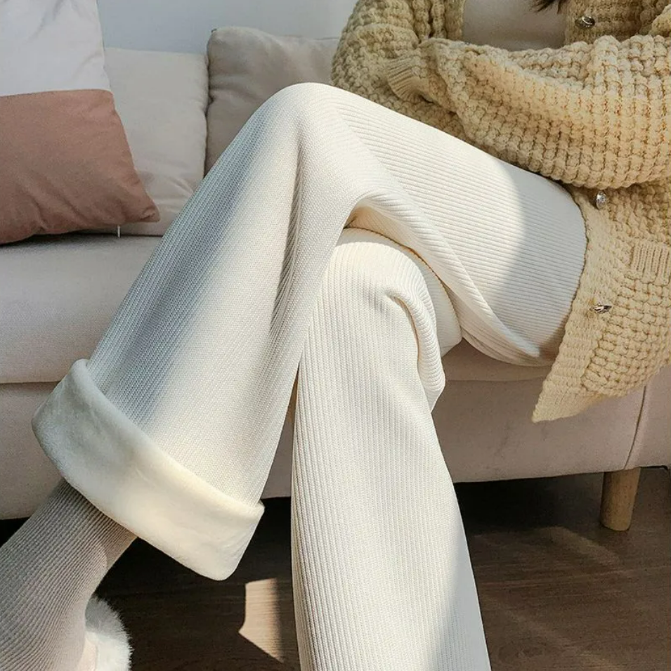 (🔥Hot Sale-50% OFF) Women Fleece-Lined Wide Leg Knit Pants